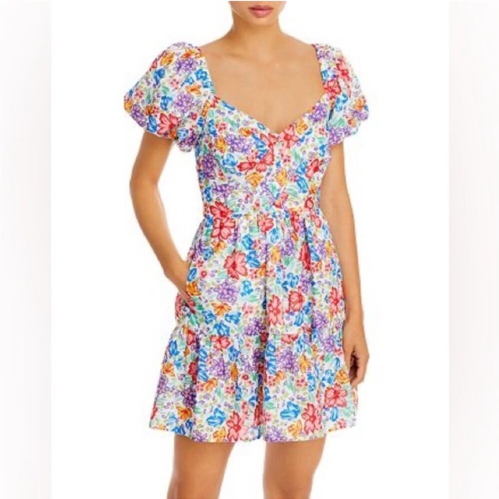 Bloomingdale’s Aqua Floral Puss Sleeve Mini Dress